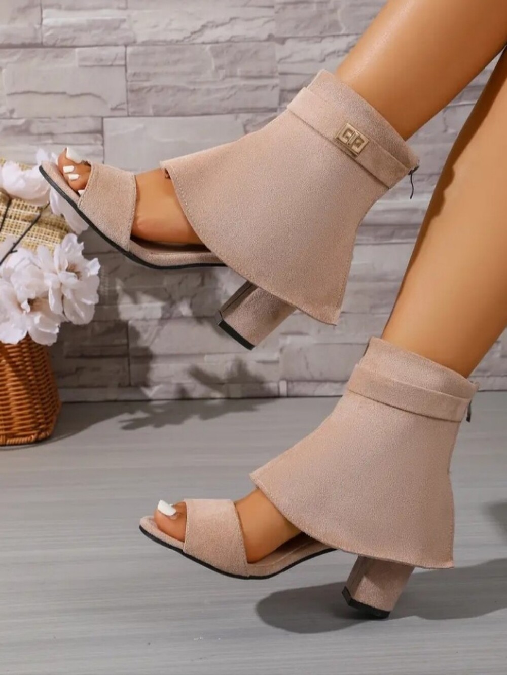 Summer New Product Calf-Length Sandals- Chunky Heel Toe-Exposing Sandals- Leisur - Picture 5 of 5